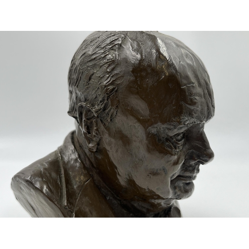 2191 - A Marcus Designs bronzed resin bust of Winston Churchill - approx. 15cm high