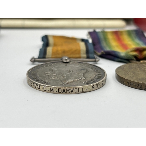 2197 - A collection of early 20th century militaria and medals awarded to Mr Cecil M. Darvill to include WW... 