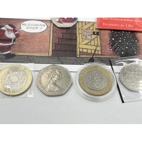 2213 - A collection of British coins to include three sealed The Royal Mint Beatrix Potter 150th Anniversar... 