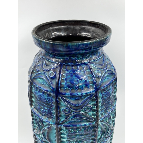 282 - A mid 20th century West German Bay Keramik blue glazed 60/40 floor vase