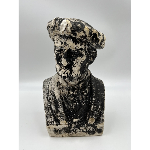 284 - A chalkware bust of a gentleman wearing a beret - approx. 23cm high