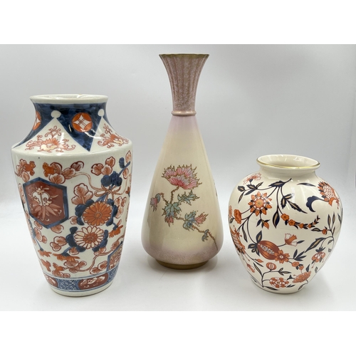 306 - Three ceramic vases, one Wiltshire & Robinson hand painted, one Wade and one Oriental