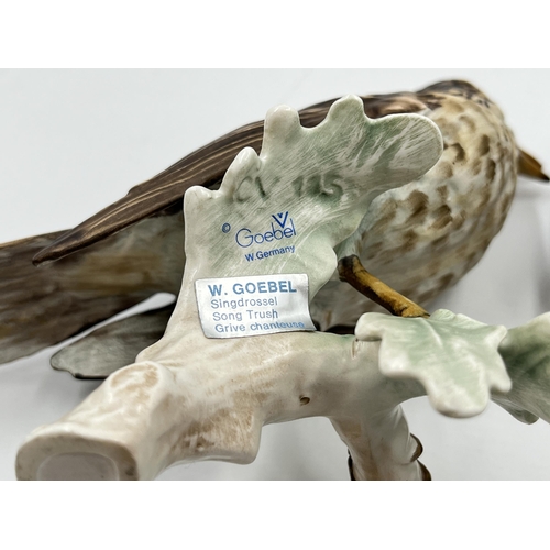 307 - Three Goebel porcelain bird figurines, two Waxwings and one Song Thrush - largest approx. 17cm high