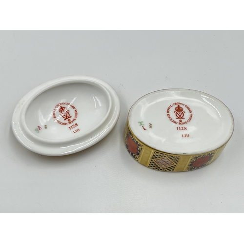 309 - Two pieces of Royal Crown Derby Old Imari 1128 bone china, one lidded trinket box and one dish