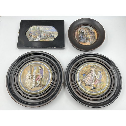 314 - Four 19th century framed Prattware porcelain pot lids