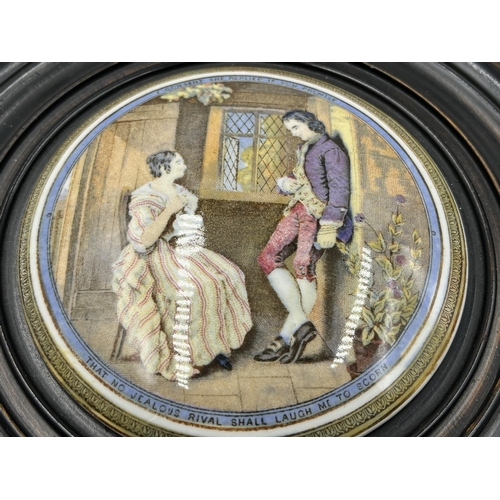 314 - Four 19th century framed Prattware porcelain pot lids