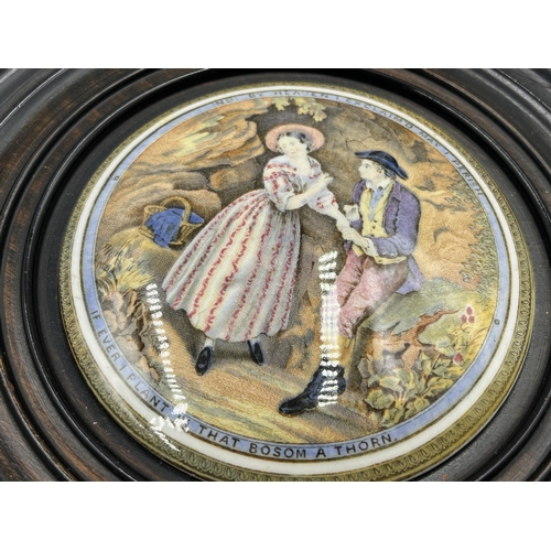 314 - Four 19th century framed Prattware porcelain pot lids