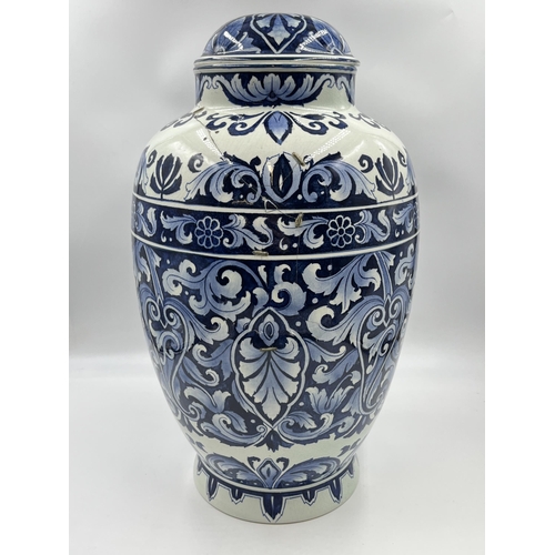 318 - A Villeroy & Boch Mettlach blue and white jar and cover, no. 5461 - approx. 40cm high