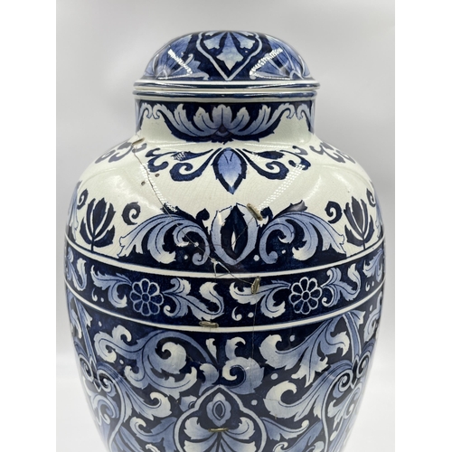 318 - A Villeroy & Boch Mettlach blue and white jar and cover, no. 5461 - approx. 40cm high