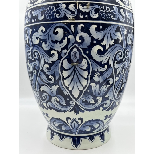 318 - A Villeroy & Boch Mettlach blue and white jar and cover, no. 5461 - approx. 40cm high