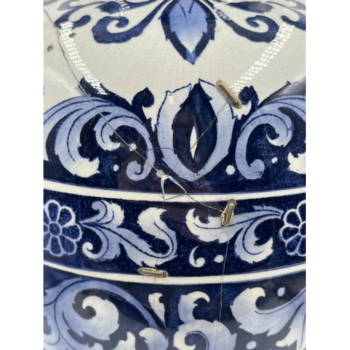 318 - A Villeroy & Boch Mettlach blue and white jar and cover, no. 5461 - approx. 40cm high