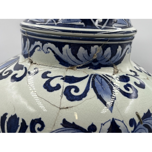 318 - A Villeroy & Boch Mettlach blue and white jar and cover, no. 5461 - approx. 40cm high