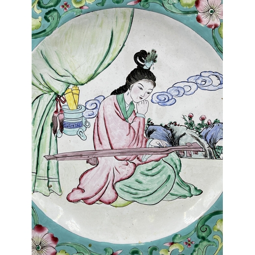 331 - An antique Oriental hand painted enamel dish - approx. 28cm high