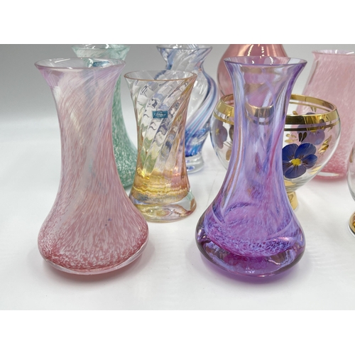 332 - A collection of art glass to include Caithness bud vases etc.