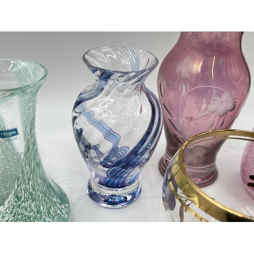 332 - A collection of art glass to include Caithness bud vases etc.