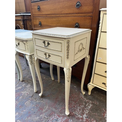 84 - Three French style bedside tables, two single drawer and one two drawer