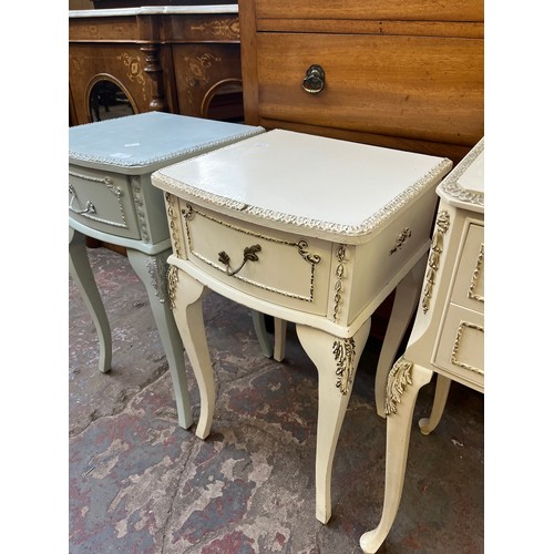 84 - Three French style bedside tables, two single drawer and one two drawer