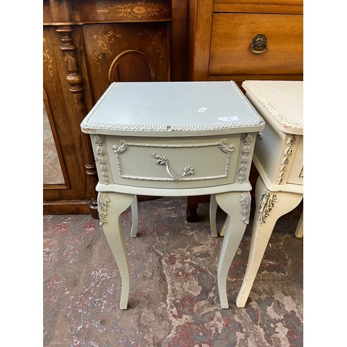 84 - Three French style bedside tables, two single drawer and one two drawer