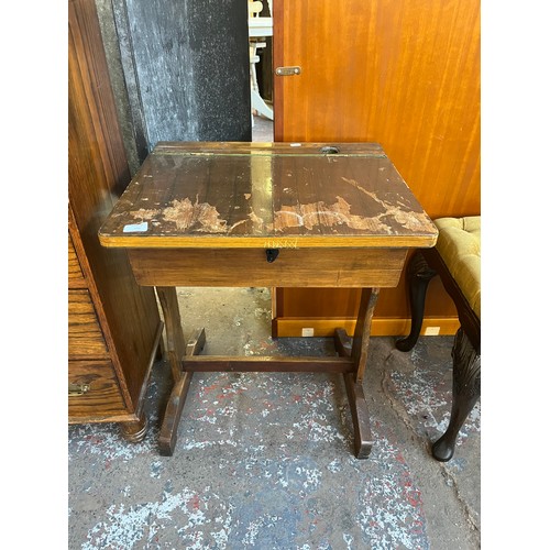 100 - A mid 20th century beech and walnut child's school desk
