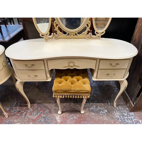 26 - A French style white painted kidney shaped dressing table and stool - approx. 75cm high x 133cm wide... 