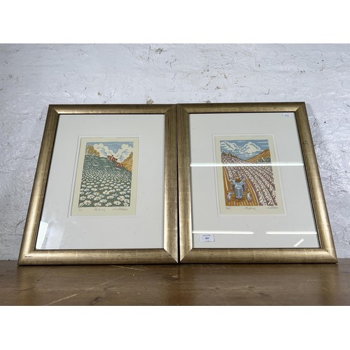 263 - Two framed Jan Ritchie original linocut pencil signed limited edition prints, Ploughing no. 4 of 75 ... 