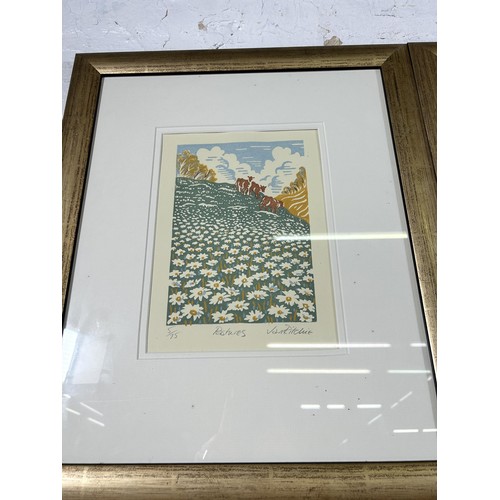 263 - Two framed Jan Ritchie original linocut pencil signed limited edition prints, Ploughing no. 4 of 75 ... 