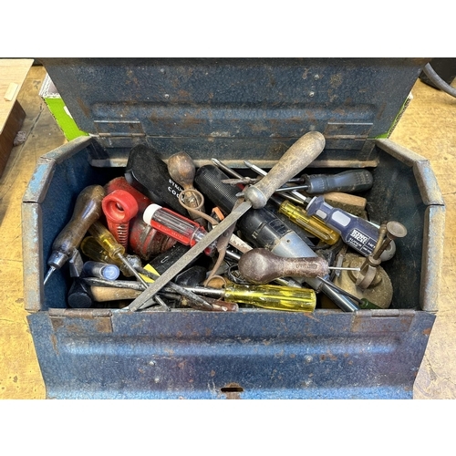 818 - A collection of tools to include vintage metal toolbox, heavy duty spanners and sockets, allen keys,... 