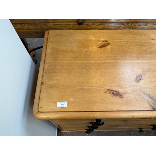 205 - A Victorian pine chest of drawers with ebonised handles - approx. 85cm high x 102cm wide x 46cm deep