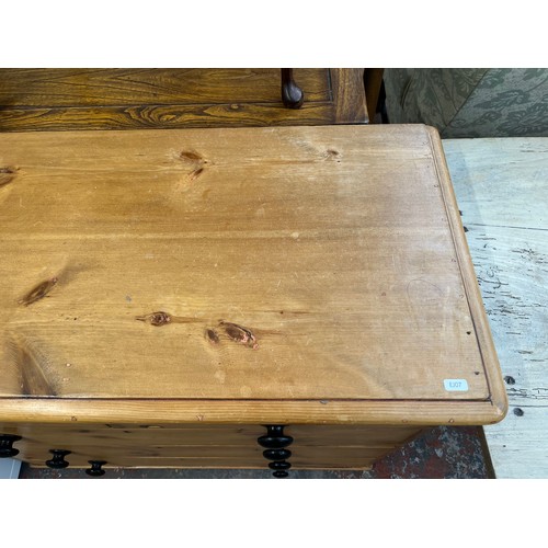 205 - A Victorian pine chest of drawers with ebonised handles - approx. 85cm high x 102cm wide x 46cm deep