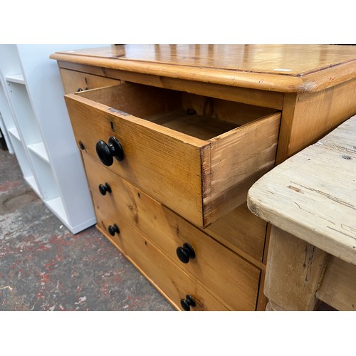 205 - A Victorian pine chest of drawers with ebonised handles - approx. 85cm high x 102cm wide x 46cm deep