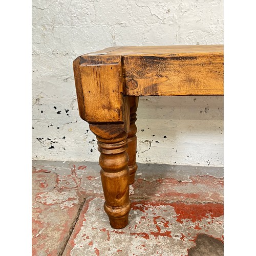 206 - A Victorian style pine farmhouse bench - approx. 48cm high x 34cm wide x 91cm long