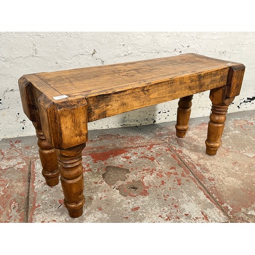 206 - A Victorian style pine farmhouse bench - approx. 48cm high x 34cm wide x 91cm long