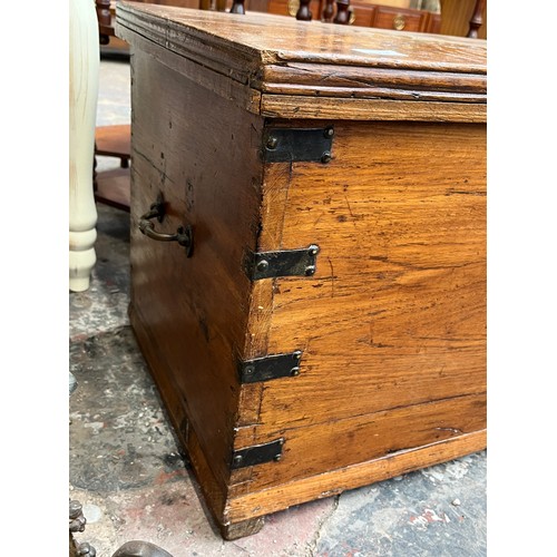 212 - A 19th century camphor wood and metal banded blanket box - approx. 45cm high x 90cm wide x 42cm deep