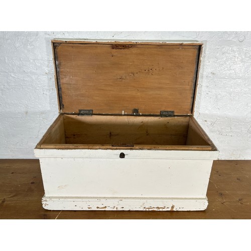 219 - A Victorian white painted pine blanket box - approx. 37cm high x 77cm wide x 40cm deep