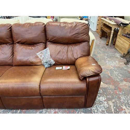 222 - A G Plan brown leather three seater sofa - approx. 101cm high x 204cm wide x 83cm deep