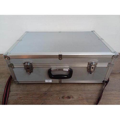 701 - An aluminium flight case containing Pentax 35mm cameras and lenses, Super A SLR fitted with 1:1.7 50... 