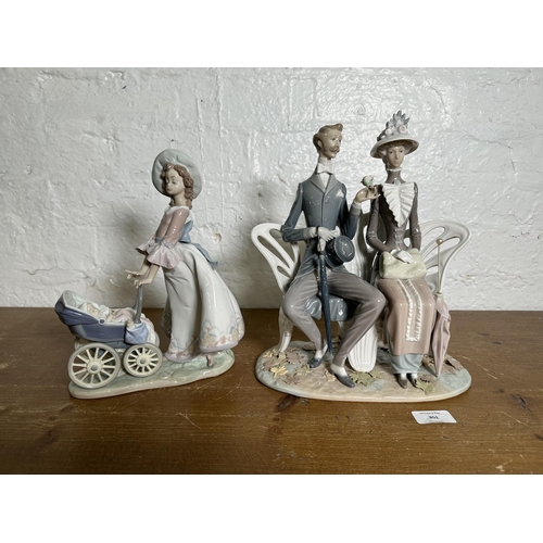 301 - Two Lladro porcelain figurines, one Sister's Pride - model no. 5878 and one Lovers In The Park - mod... 