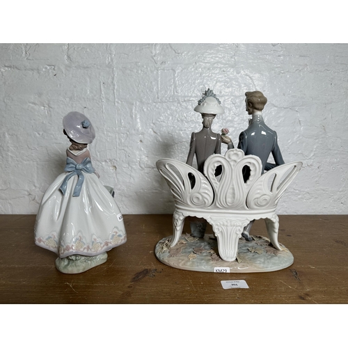 301 - Two Lladro porcelain figurines, one Sister's Pride - model no. 5878 and one Lovers In The Park - mod... 