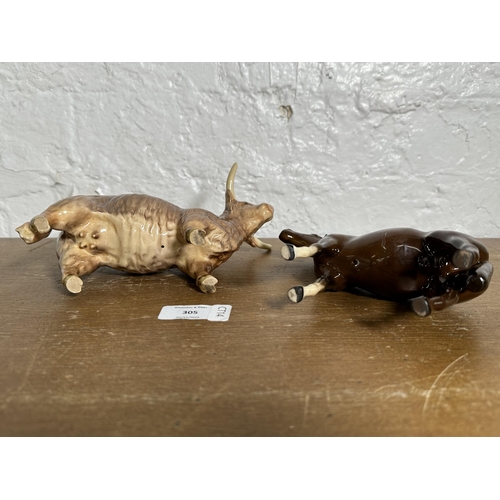 305 - Two Beswick figurines, one Highland Cow - model no. 1740 and one Horse