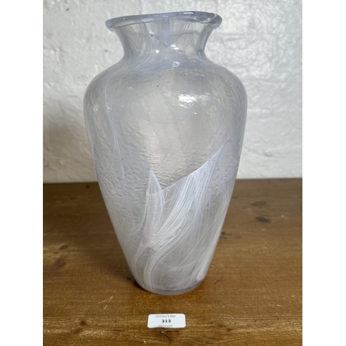 313 - A 20th century white mottled studio glass vase - approx. 30cm high