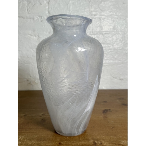 313 - A 20th century white mottled studio glass vase - approx. 30cm high