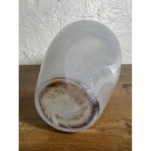 313 - A 20th century white mottled studio glass vase - approx. 30cm high