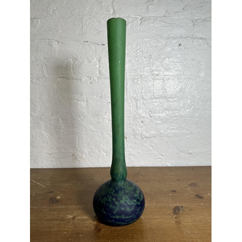 316 - An Art Deco studio glass vase with mottled green and blue body, attributed to André Delatte - approx... 