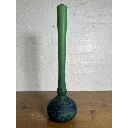 316 - An Art Deco studio glass vase with mottled green and blue body, attributed to André Delatte - approx... 