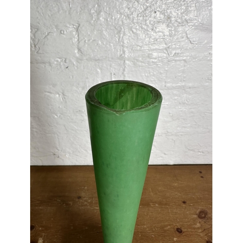 316 - An Art Deco studio glass vase with mottled green and blue body, attributed to André Delatte - approx... 