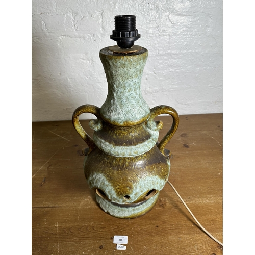 317 - A mid 20th century West German Skandesco pottery twin handled table lamp - approx. 50cm high