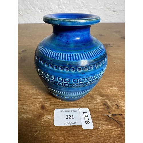 321 - A mid 20th century Bitossi Rimini Blu vase designed by Aldo Londi and retailed by Flavia Italy - app... 