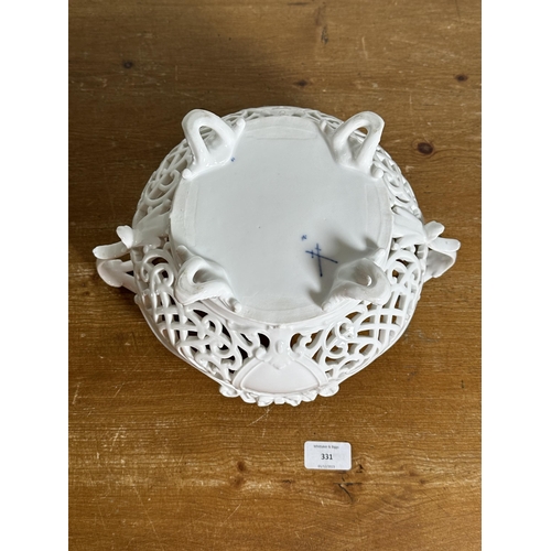 331 - An antique Meissen reticulated porcelain twin handled fruit bowl - approx. 17cm high x 30cm wide