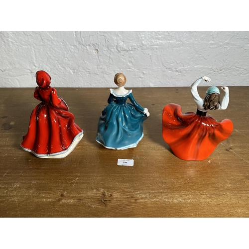 334 - Three Royal Doulton figurines, Janine HN2461, Karen HN2388 and Rachel HN2936