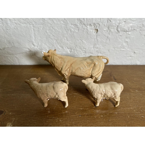 341 - Three Beswick Charolais Cattle figurines, Cow no. 3705A and two Calves no. 1827B